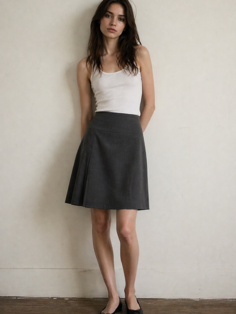 Akris Punto Gray A-Line Wool Skirt